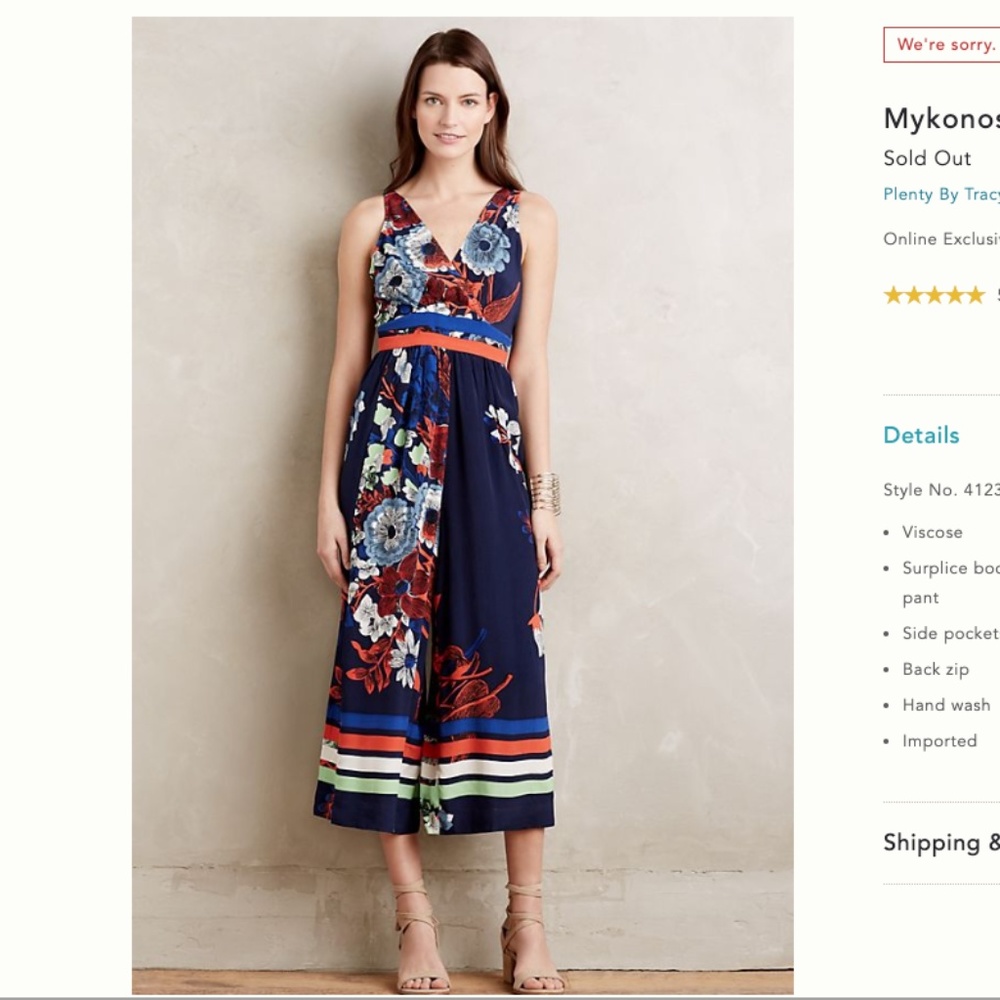 BEAUTIFUL Anthropologie Tracy Reese Mykonos Floral Jumpsuit